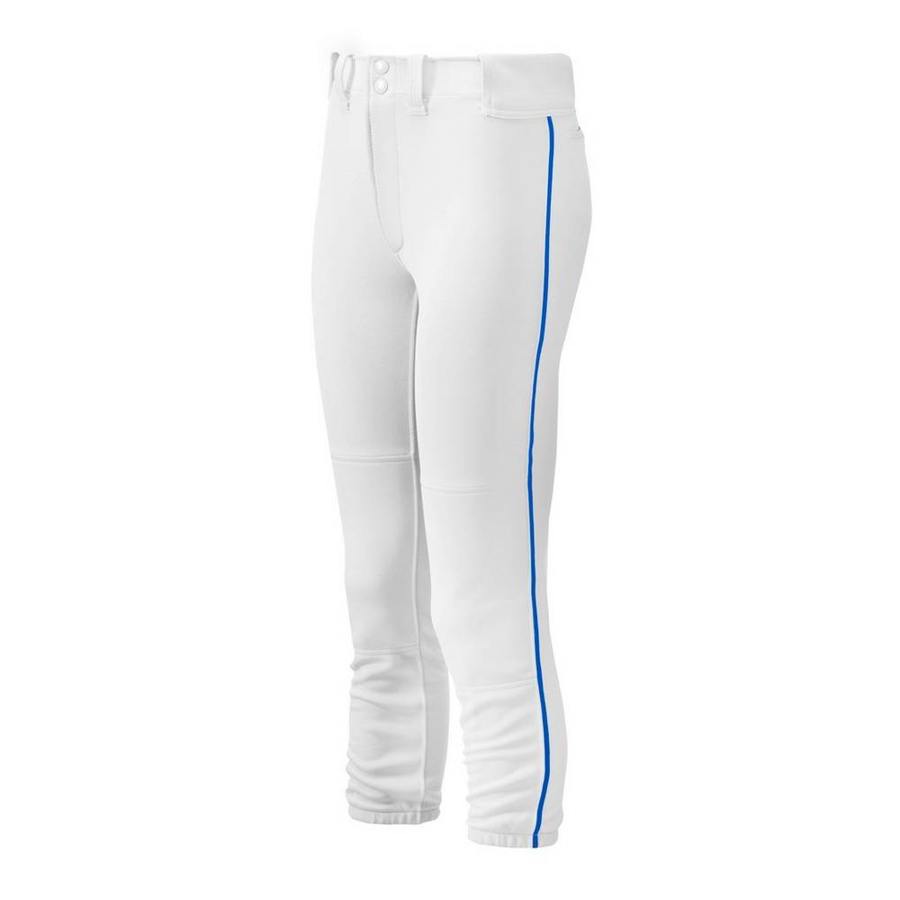 Pantaloni Mizuno Softball Belted Piped Donna - Bianche/Blu Reale - 18704-SEYX